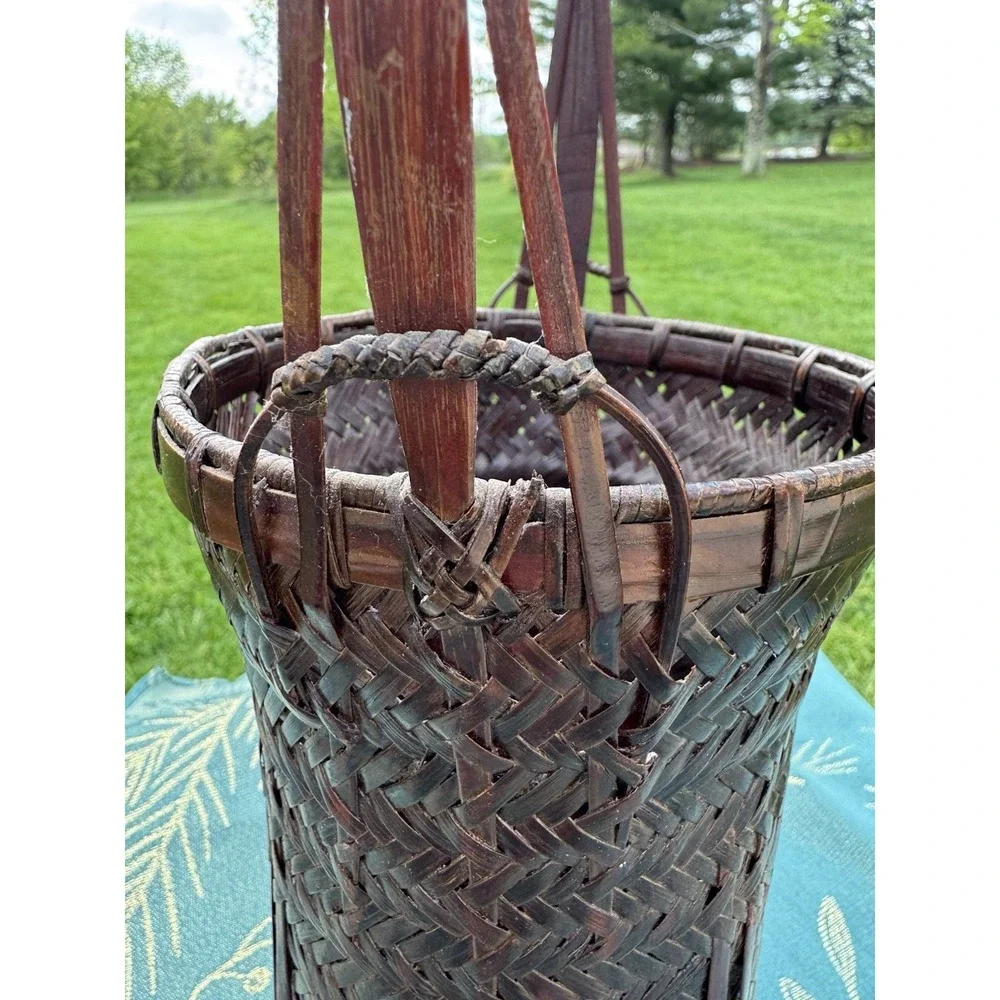 Japanese Ikebana Vase Large Bamboo Basket Showa Tall Woven Flower VTG